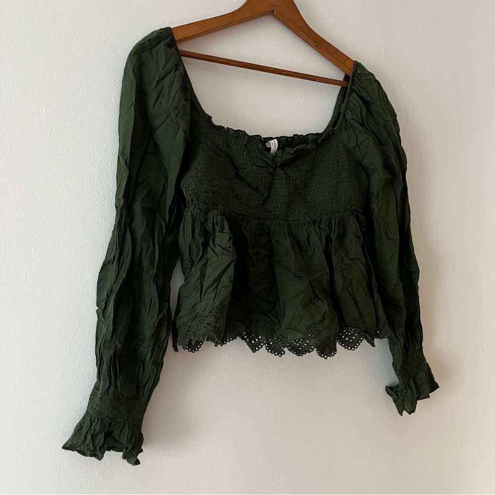 Romantic Pine Green Cotton American Eagle Blouse